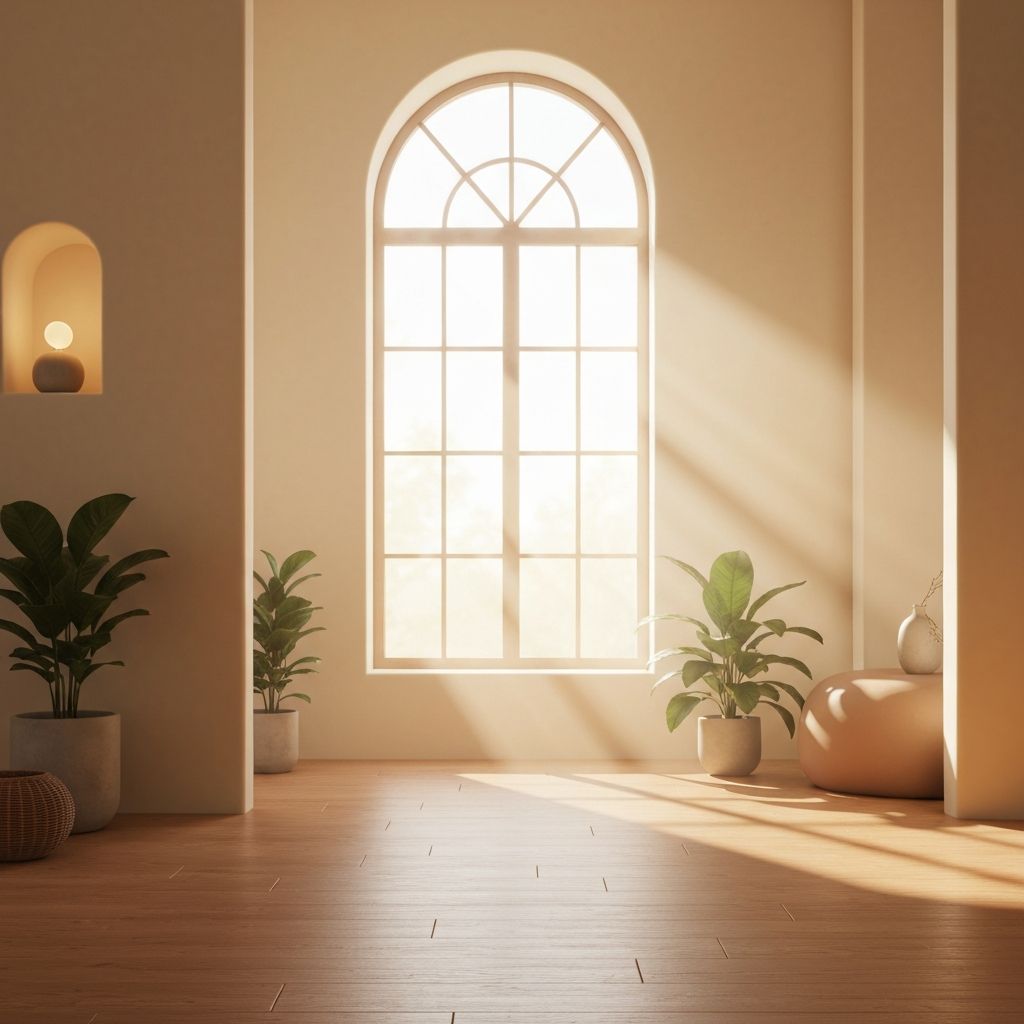 Peaceful minimalist scene with natural elements and soft light